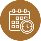 Icon of a calendar with a clock, symbolizing scheduling and timely delivery
