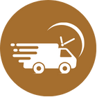 Icon of a delivery van with speed lines and a clock, symbolizing efficient and timely delivery services